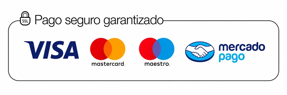 Pago seguro garantizado: Visa, Mastercard, Maestro y Mercado Pago